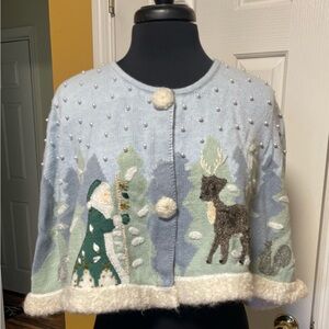 Storybook Knits Blue and Green Holiday Cape